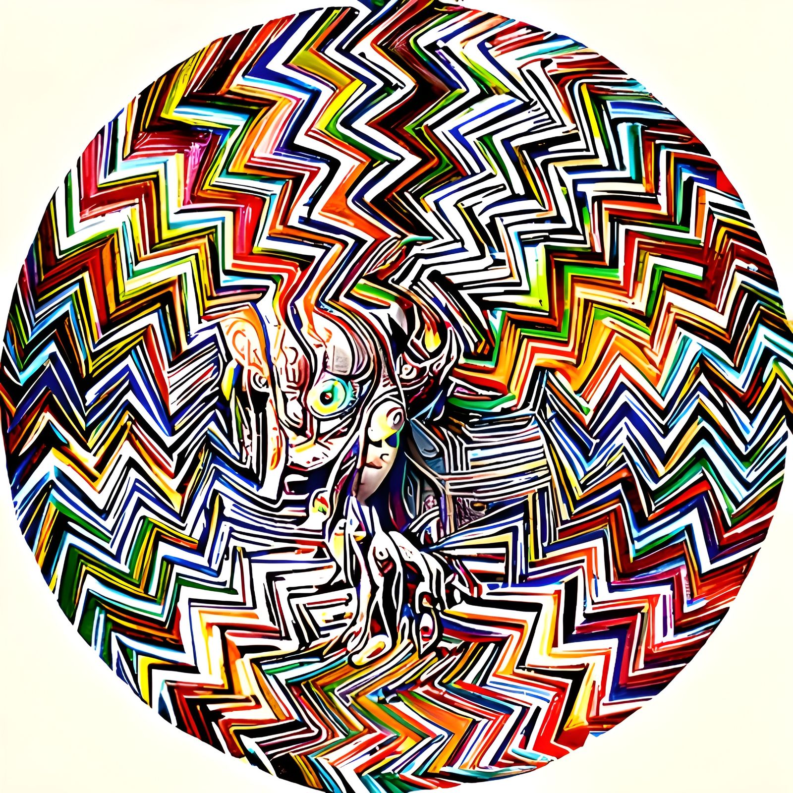 Psychedelic Cartoon Cat Graffiti Art on Brick Wall