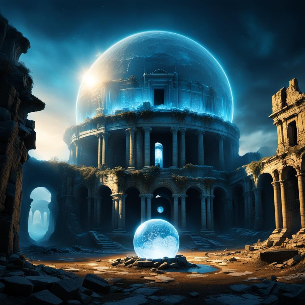 Underground City with Glowing Orb in Magical Realism