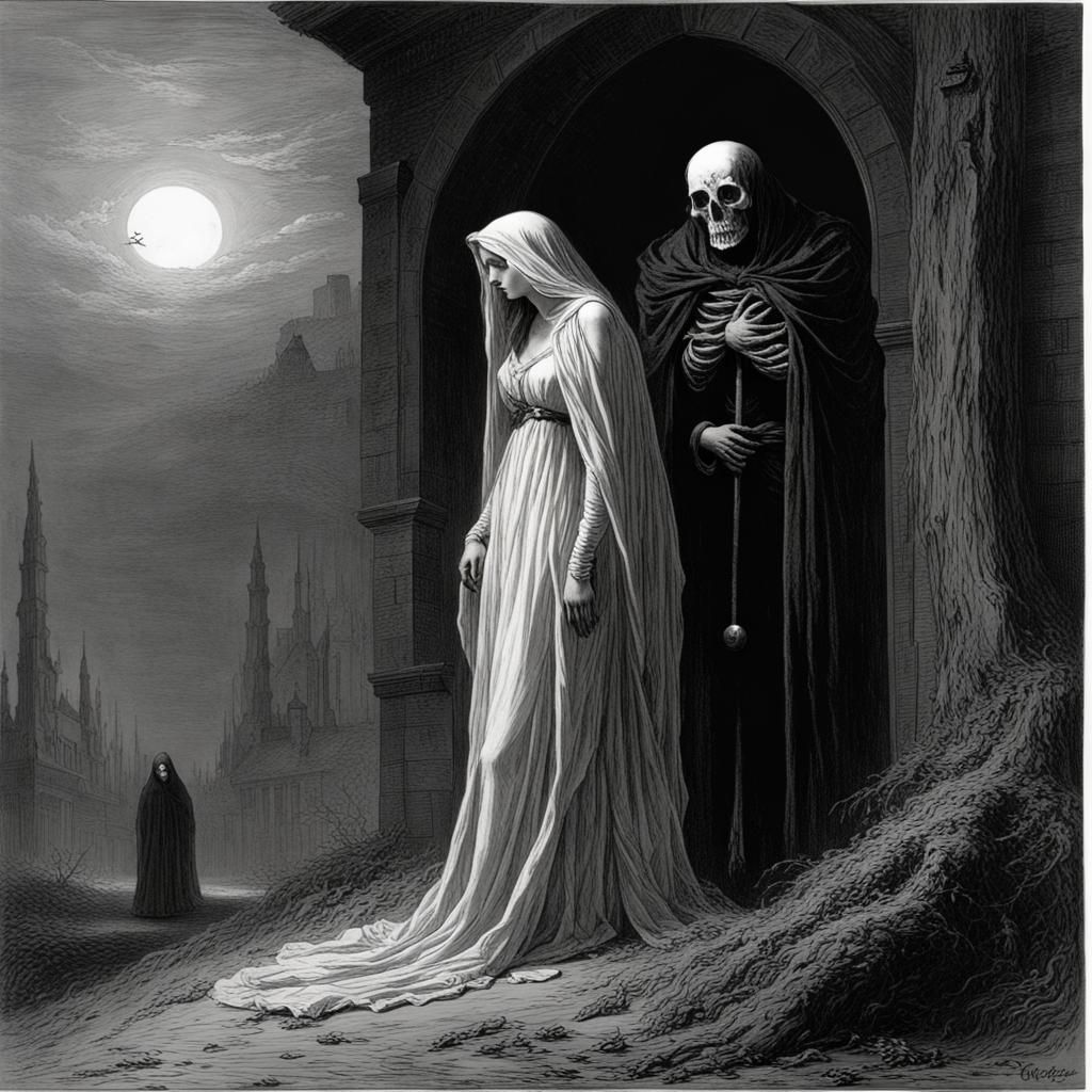 Death Lurking Behind a Beautiful Girl: Horror Art