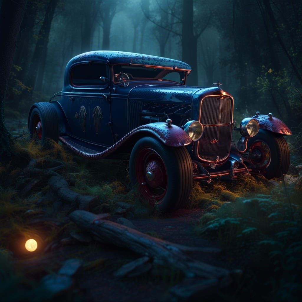 Cursed '34 Ford Hot Rod Midnight Matte Painting