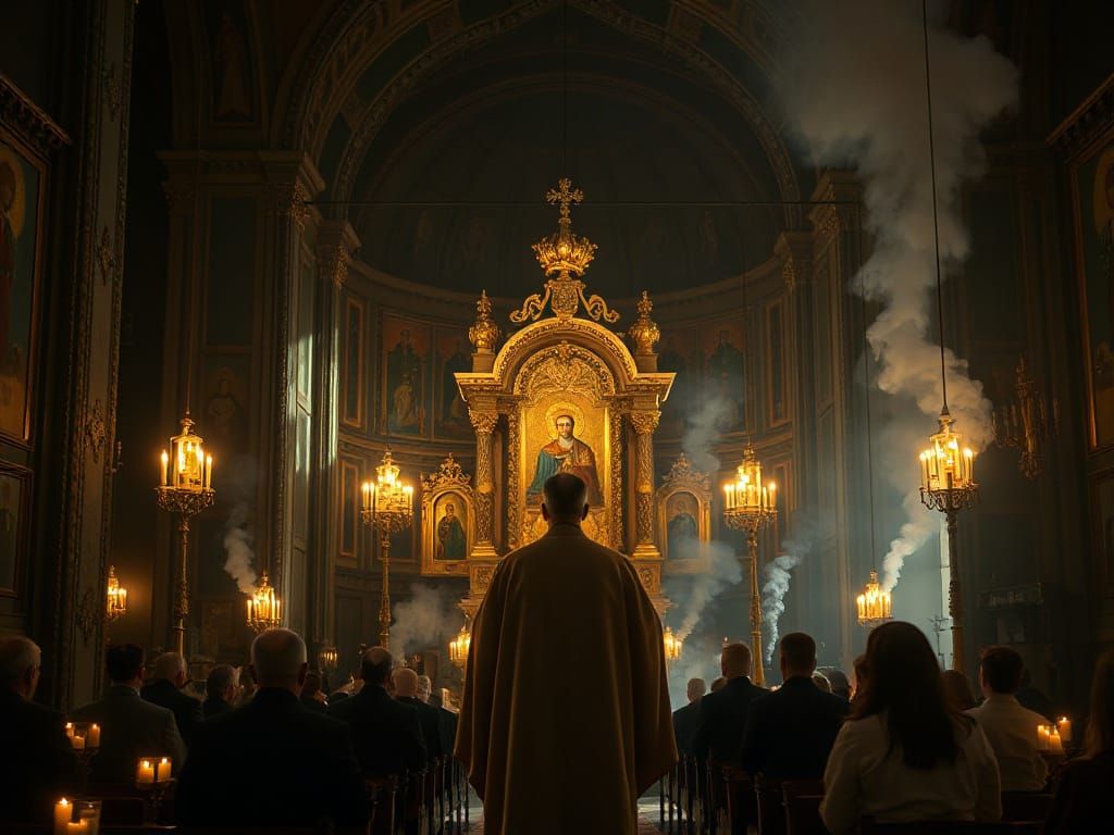 Orthodox Priest Leads Evening Service of Supplication in Maj...
