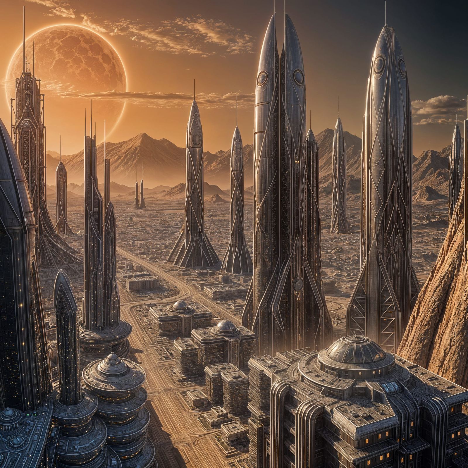 Mars Cityscape with Metallic Architecture in a Futuristic Me...