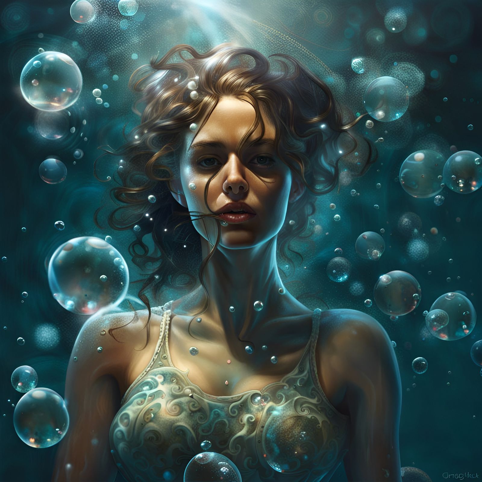 Underwater Woman with Air Bubbles