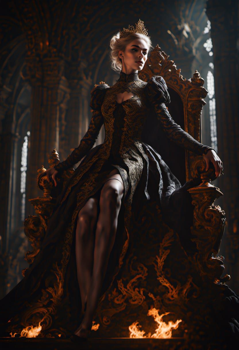 Furious Queen Leaping with Dagger in Baroque Style