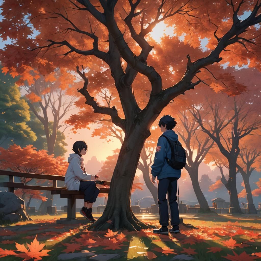 Anime Characters Play Go at Sunset