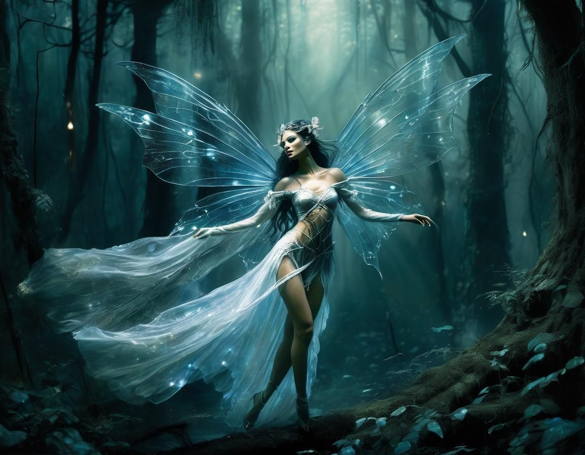 Fae Seductress in Magical Forest, Fantasy Illustration