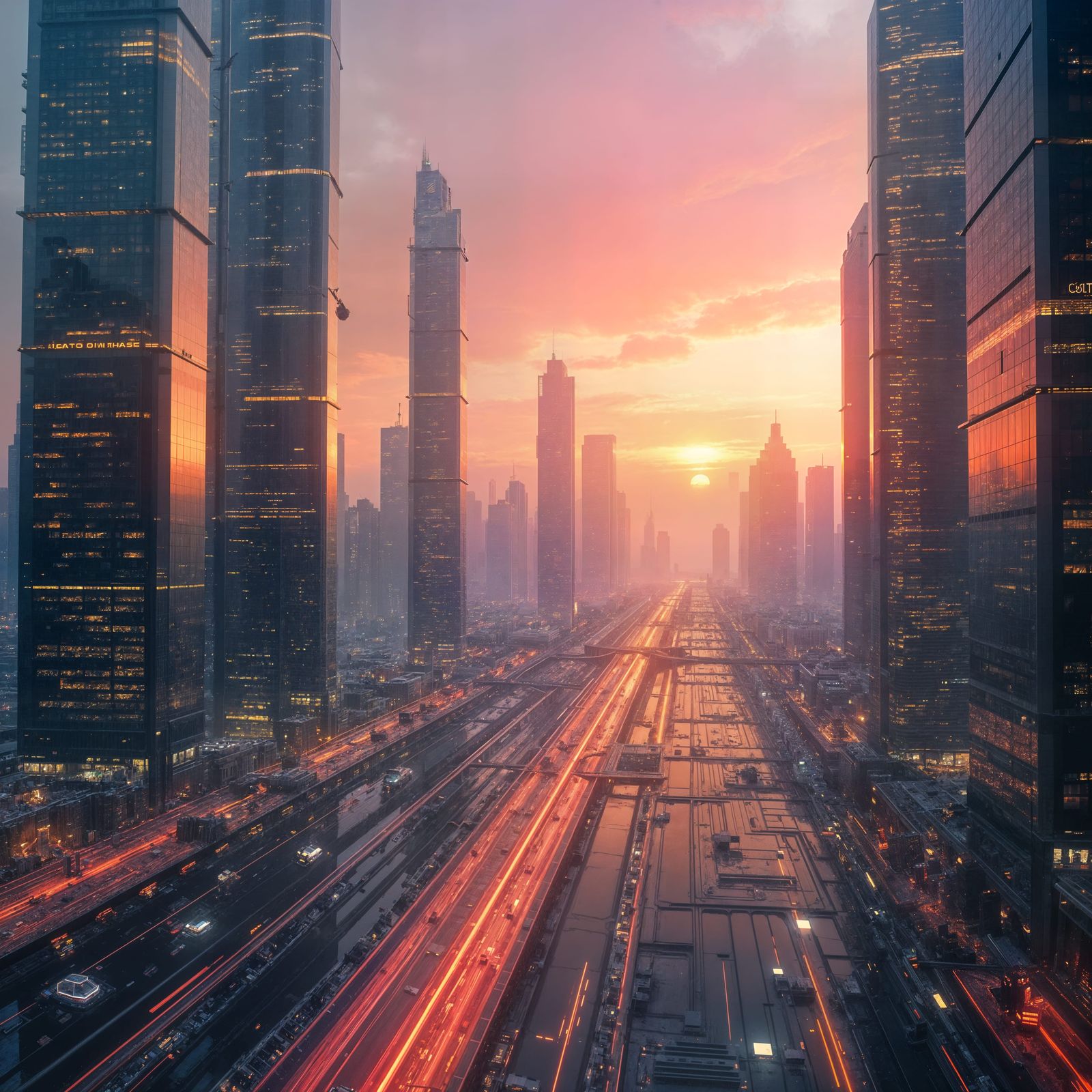 Breathtaking Holographic Cityscape at Dawn