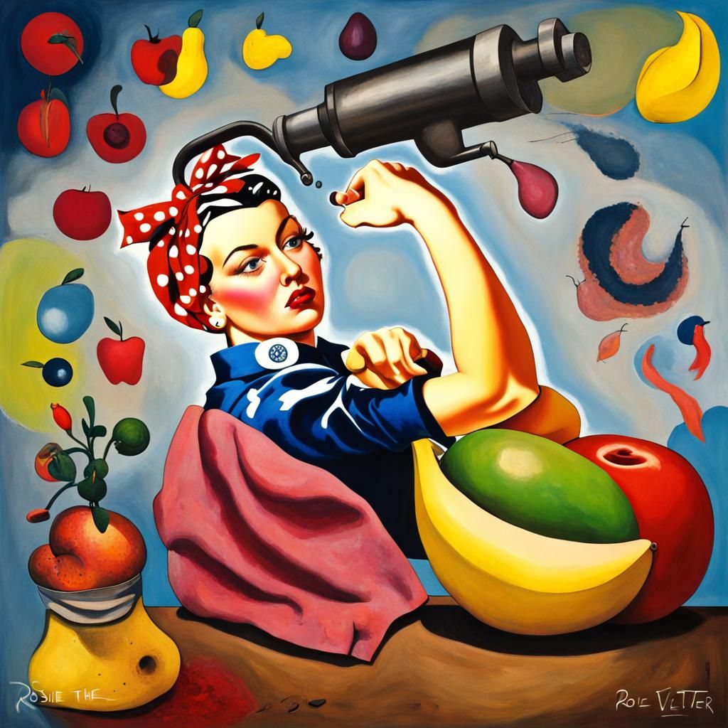 Rosie the Riveter and Psychedelic Fruit, Kandinsky-Miro Styl...