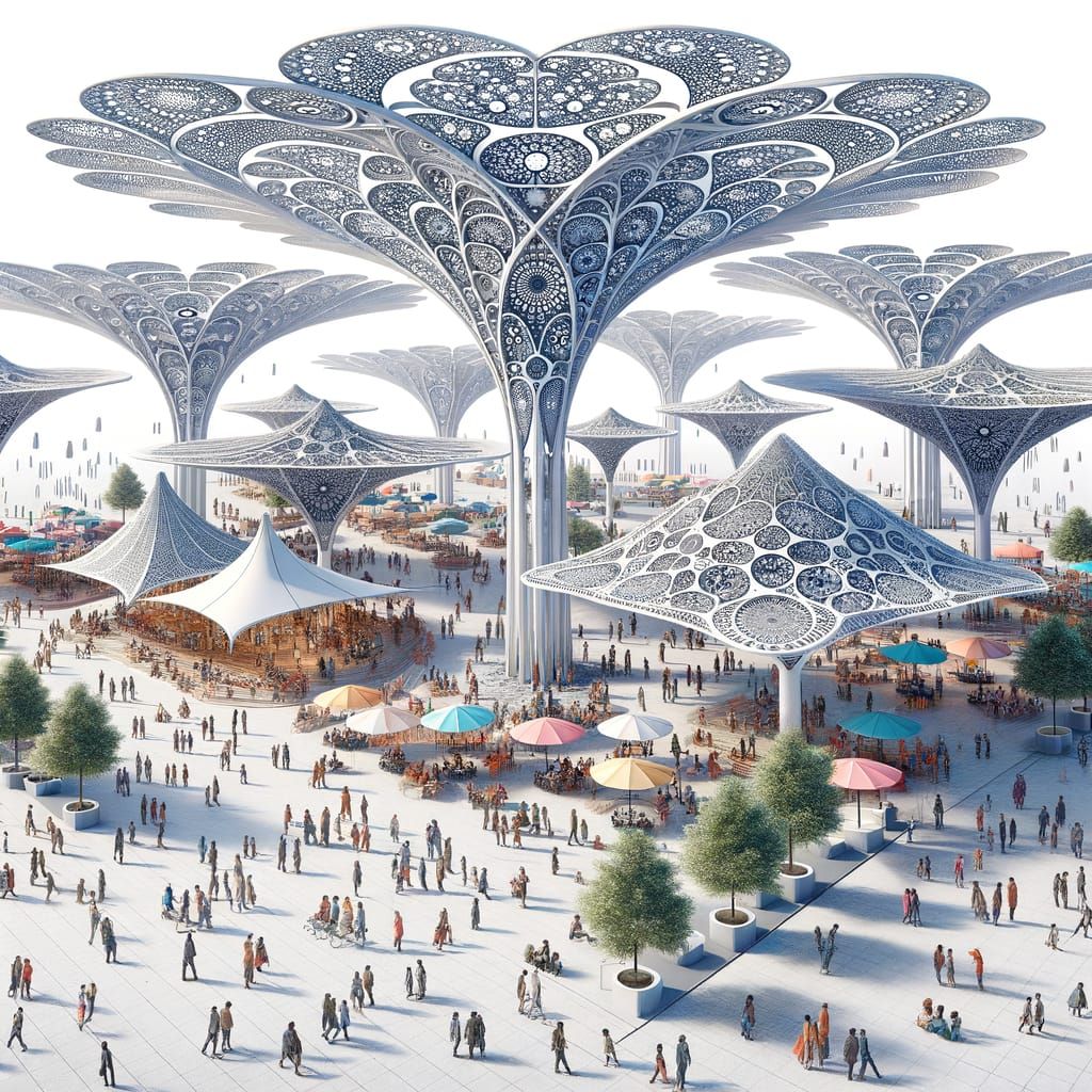 Fractal-Inspired Public Square with Unique Canopies
