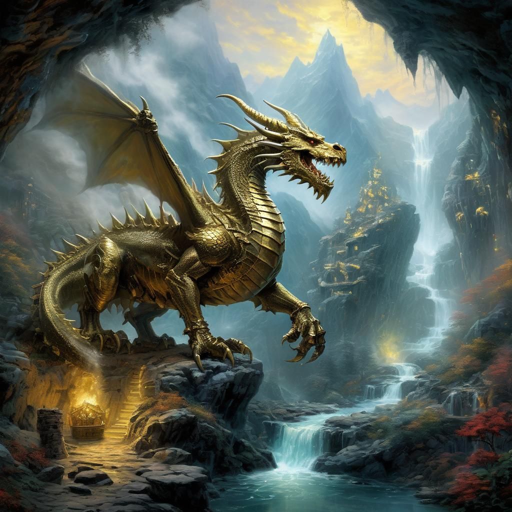Dragon Hoard in Mountain Cave: Ethereal Fantasy
