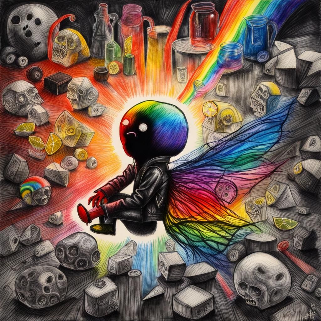 Gloomy Goth Teen: Surreal Crayon and Rayograph Art