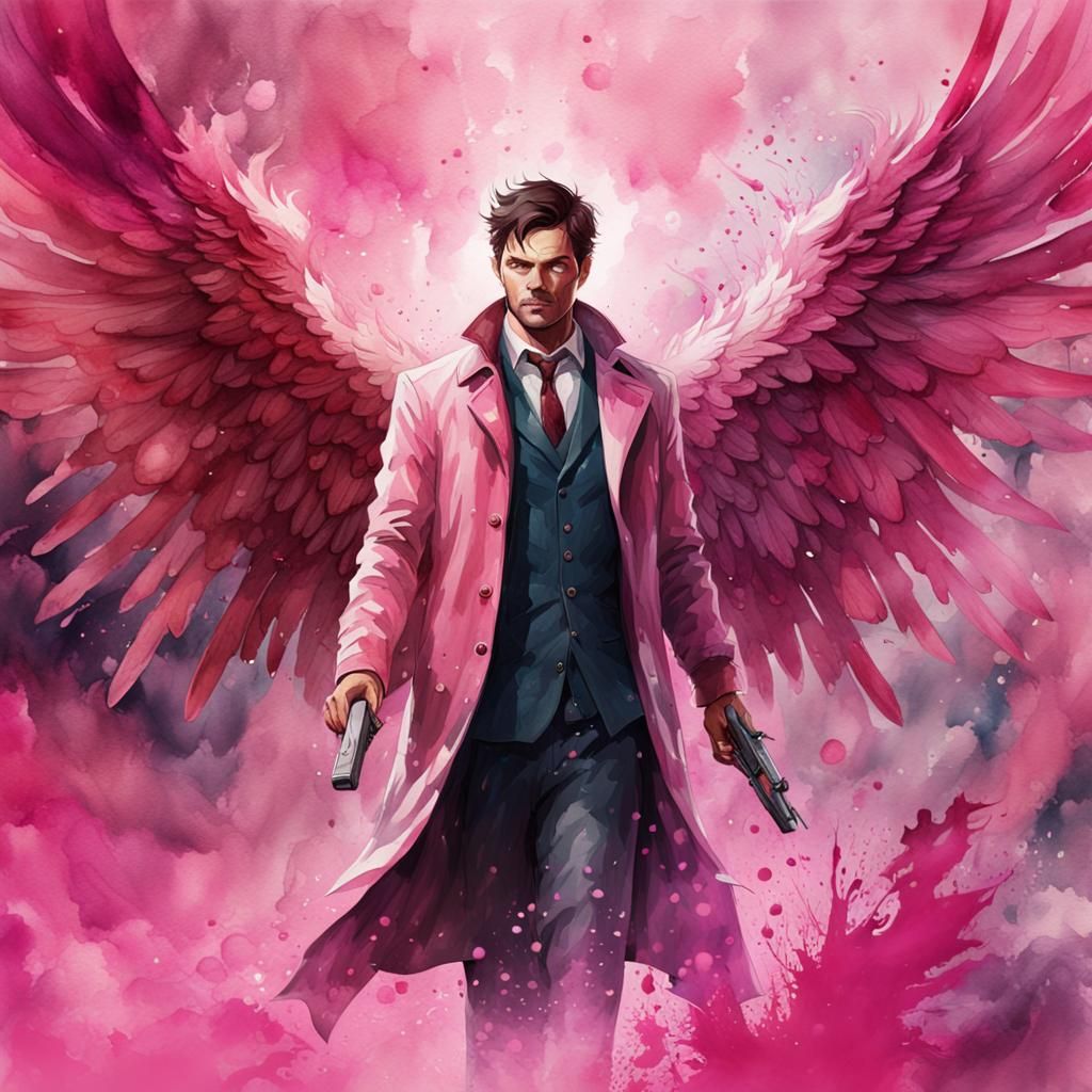 Pink Watercolor Castiel Digital Painting
