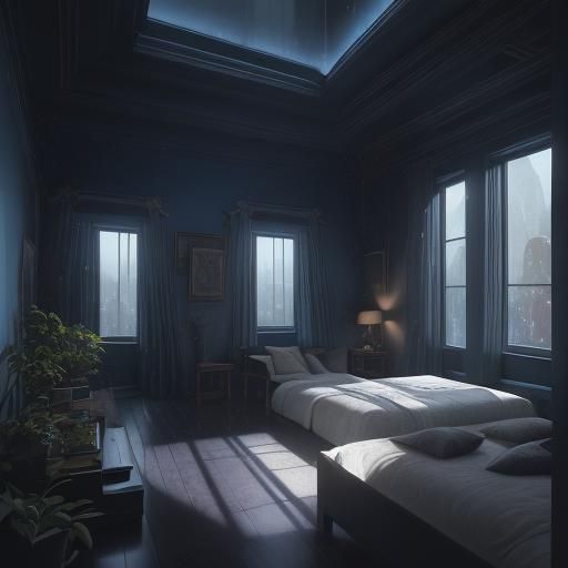 Modern Bedroom with Garden View, Matte Painting