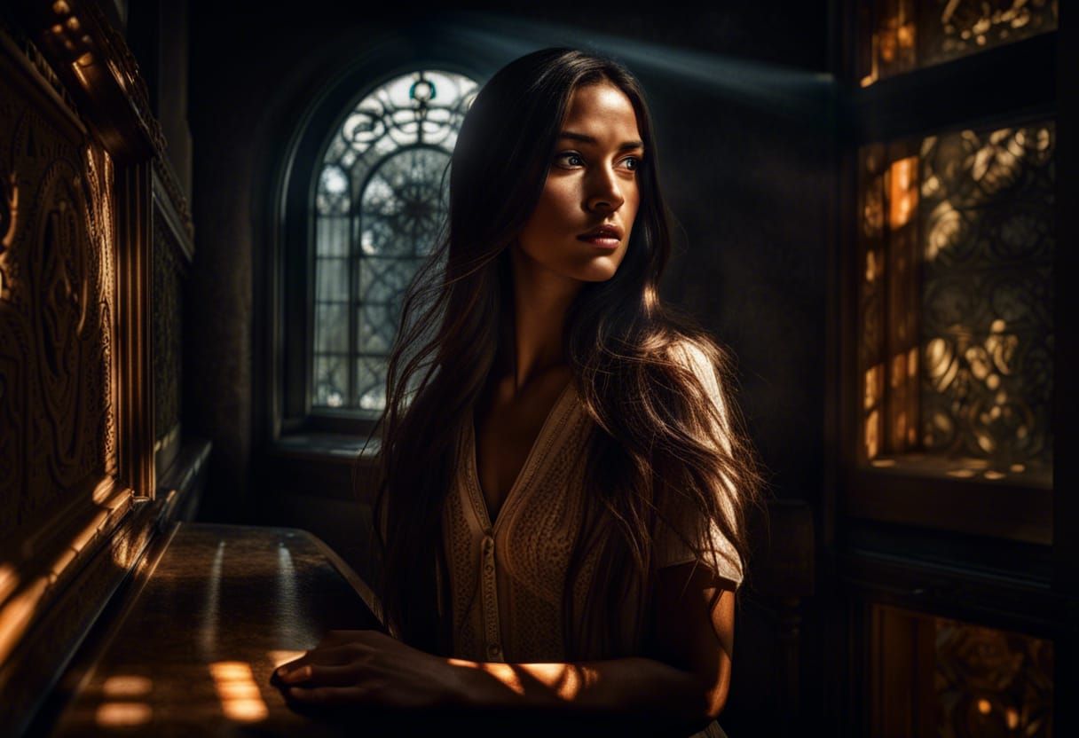 Beautiful brunette in a dark room