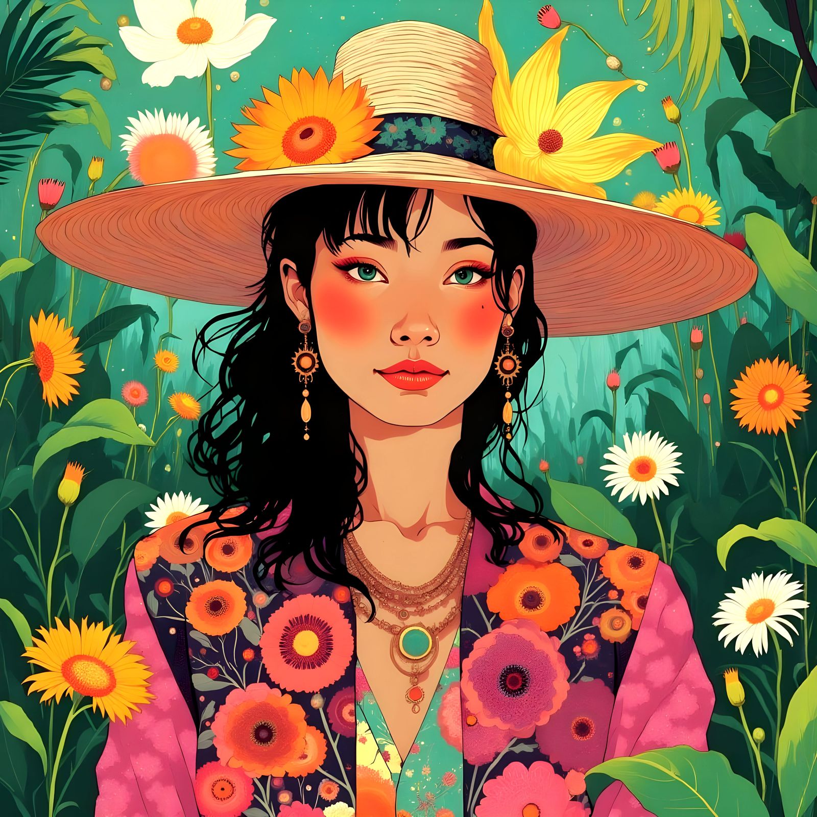 Vibrant Digital Art of a Woman in a Psychedelic Dream