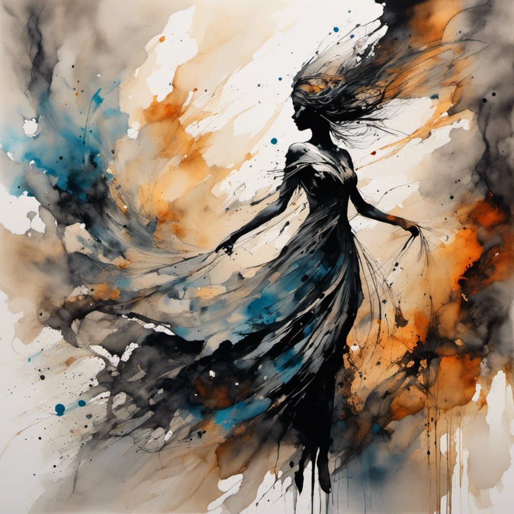 Gypsy Silhouette Emerges: An Ink Wash Painting