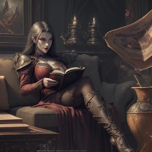 Vampire Reading: Detailed Matte Painting