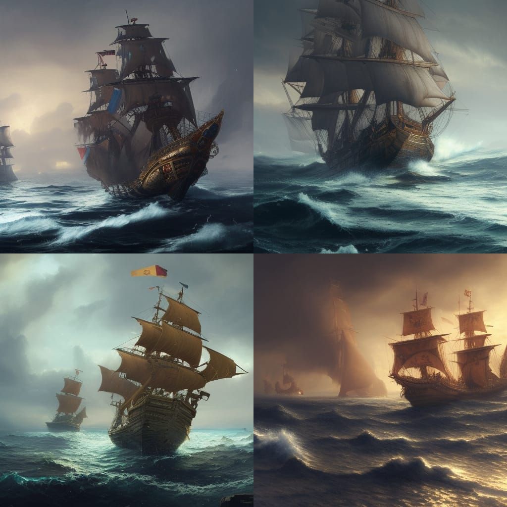 Pirate Ship Treasure Hunt in Dark Fantasy Style