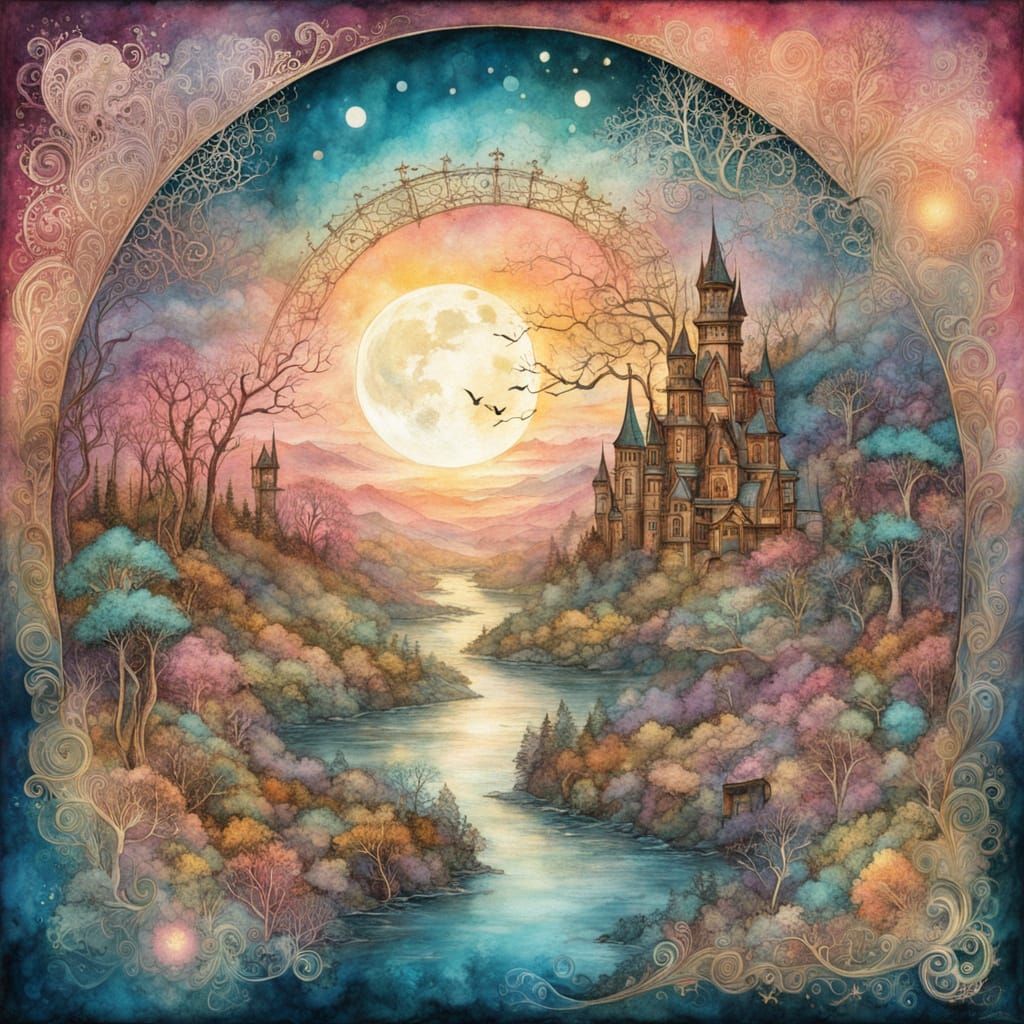 Mystical Fairy Tale Map in Watercolor Style