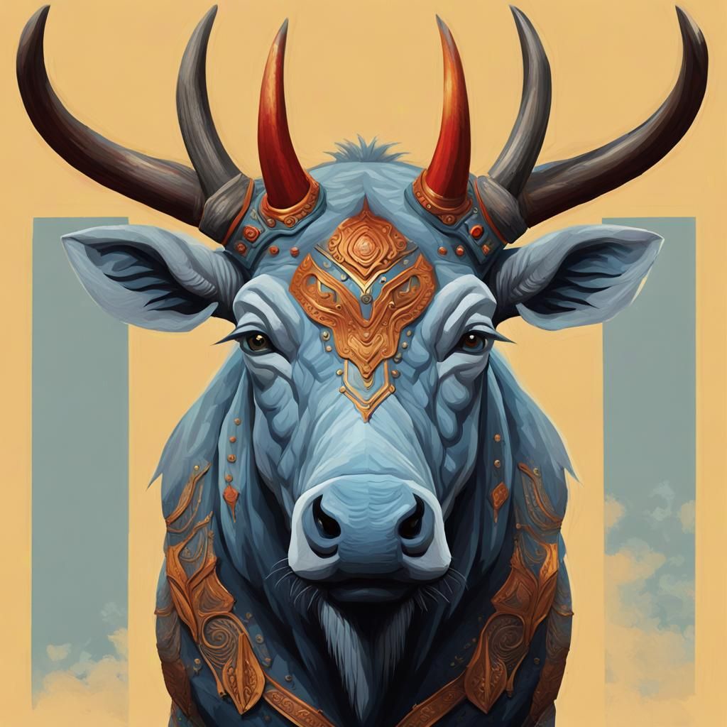 Majestic Indrik: A Cubist Anime Art Deco Painting