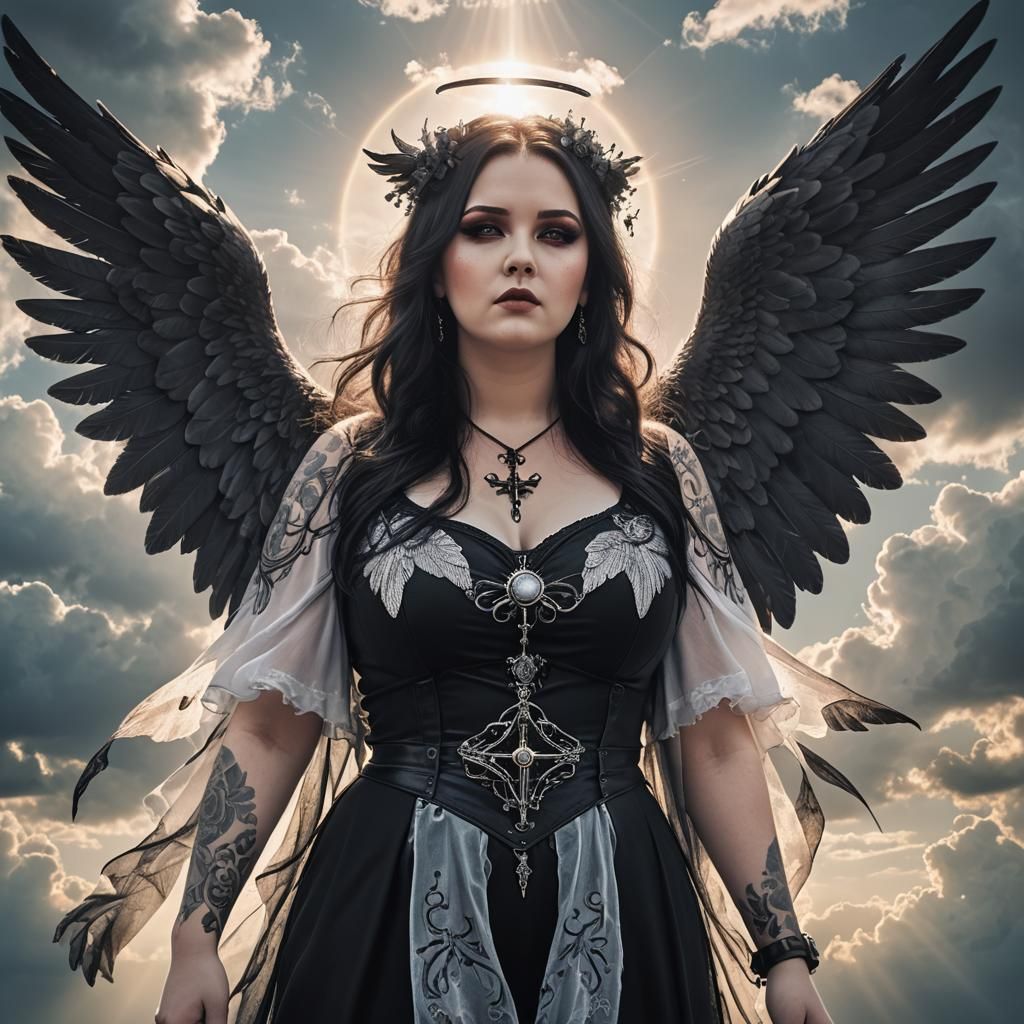 Gothic Angel with Black Wings in Sunlight