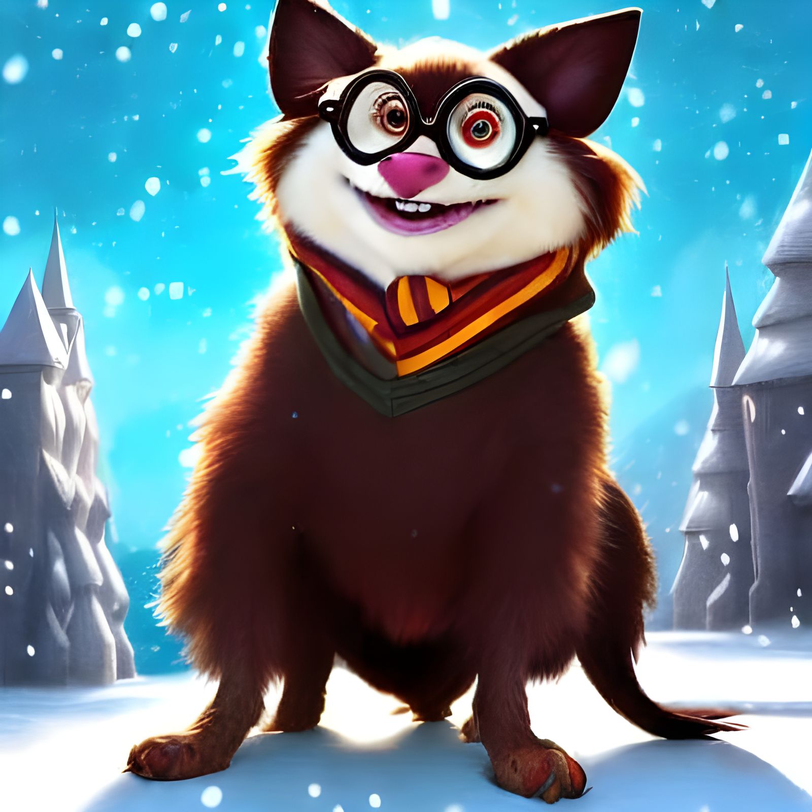 Smiling Furry Harry Potter in Snow, 3D Digital Art
