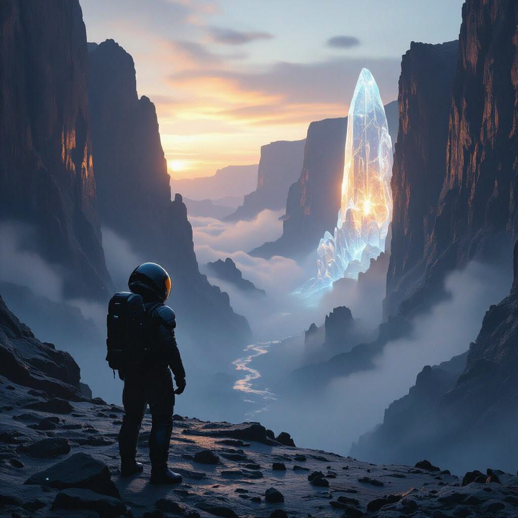 Astronaut at Alien Canyon Edge in Cinematic Style