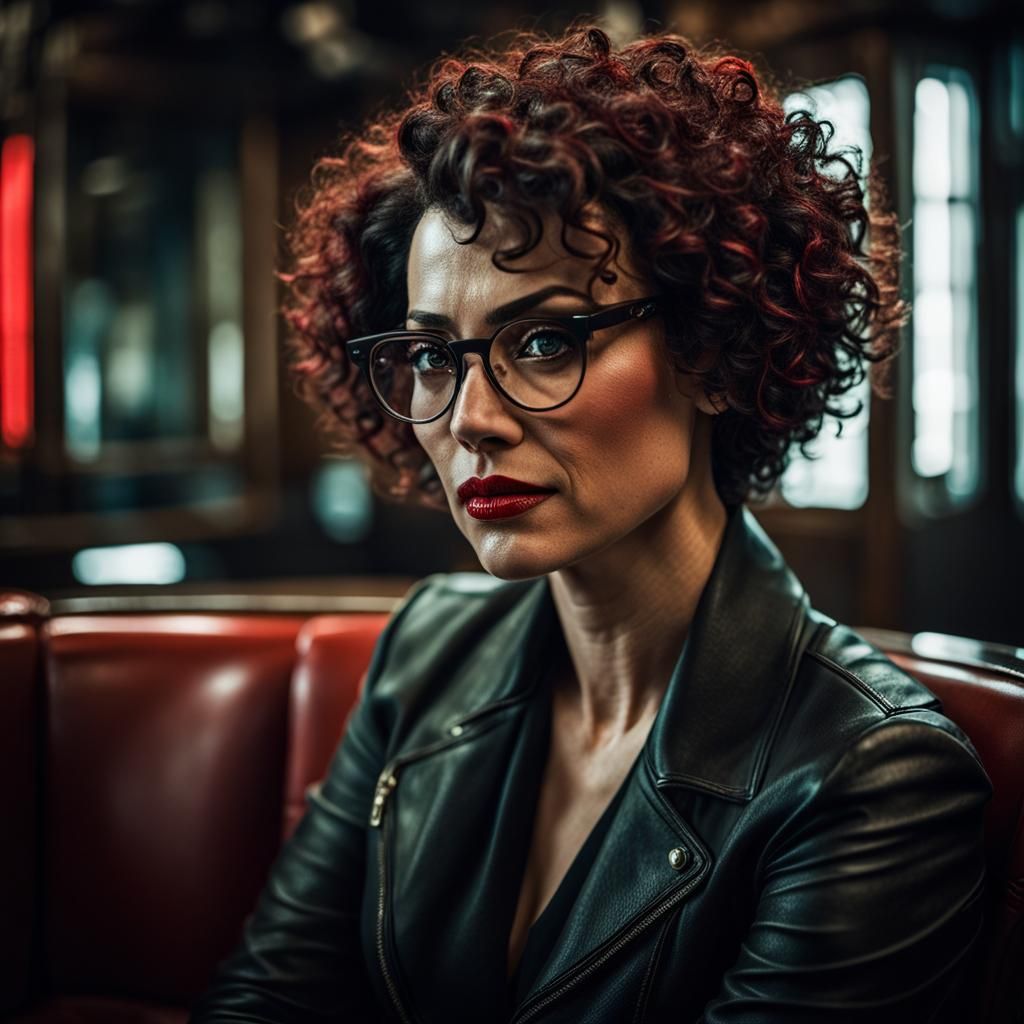 Woman with Red Glasses Discussing the Matrix