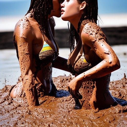 Photorealistic Mud Wrestling with Women in Bikinis