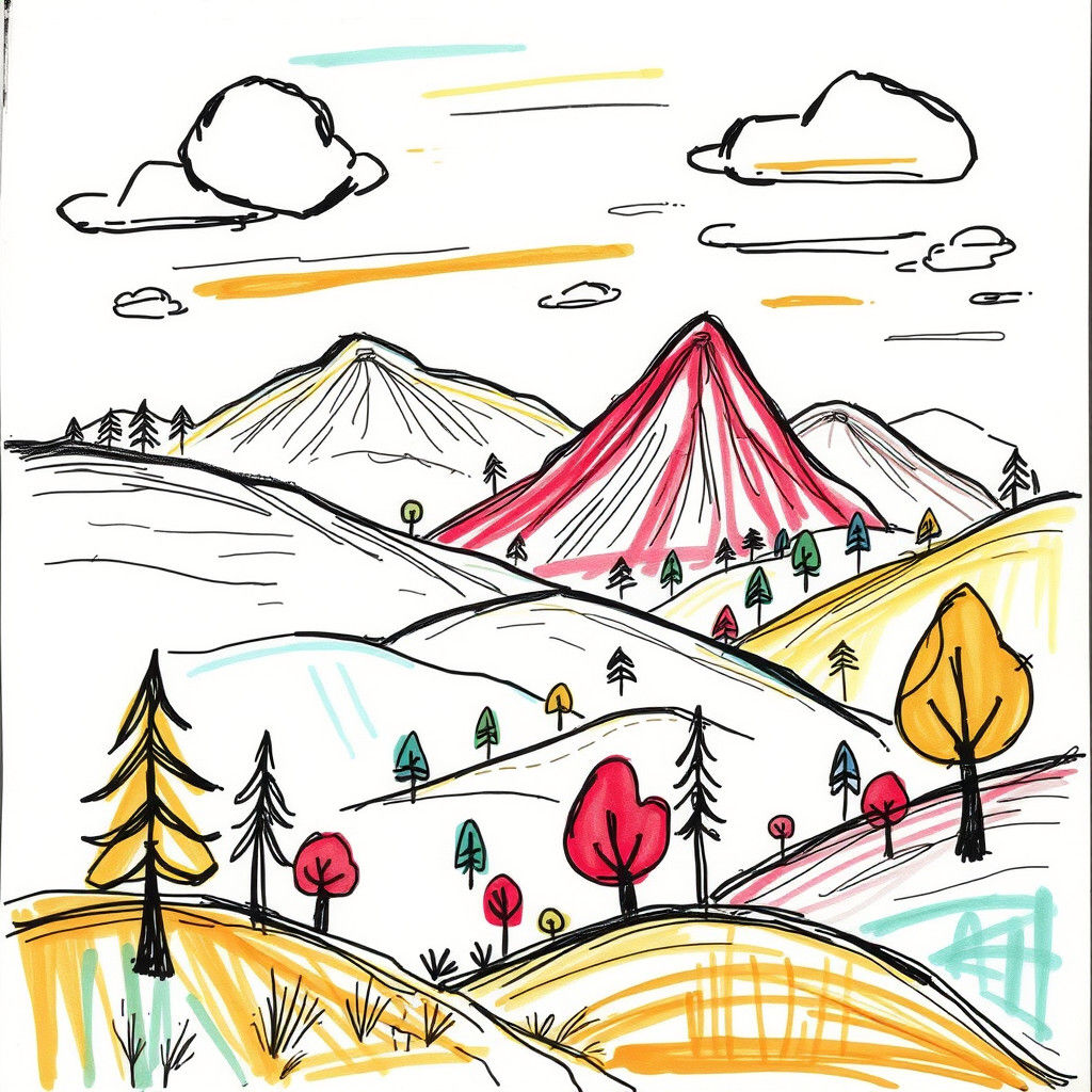 Whimsical Doodle Fantasy Landscape in Sketchy Style