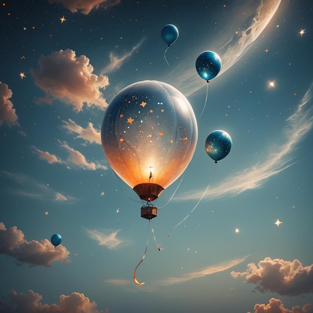 Balloon with Moon and Stars: Surreal Concept Art