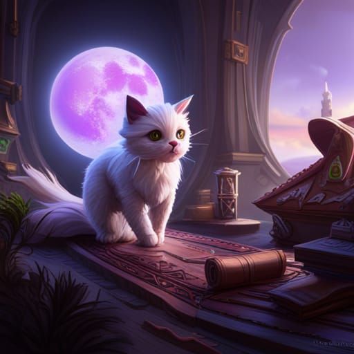 Fantastical Adorable Cat in Detailed Matte Painting