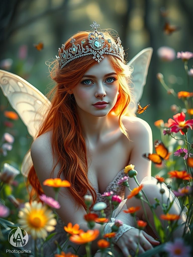 Ethereal Fairy Woman Adorns Magical Forest