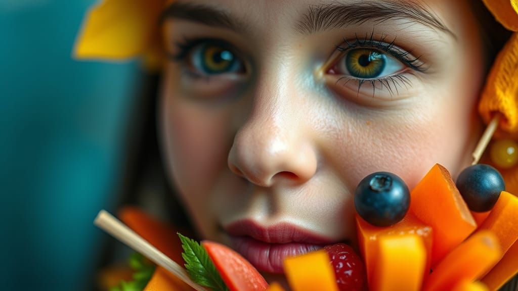 Colorful Food Art Portrait with Unexpected Materials