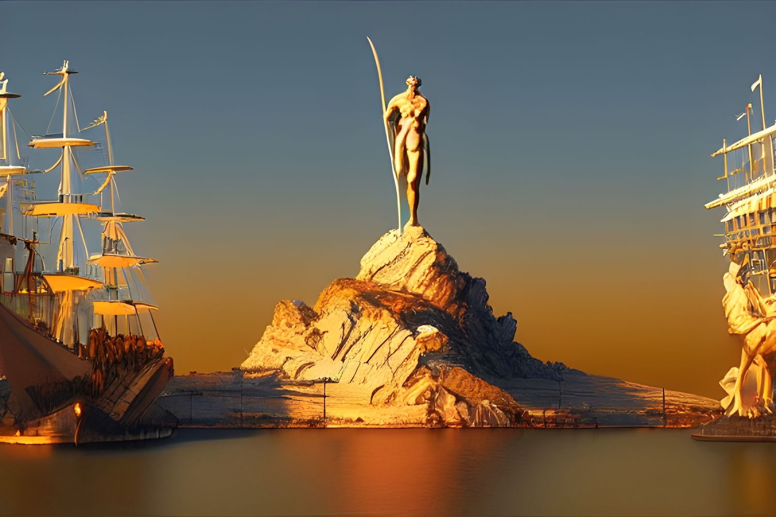Colossus of Rhodes: Marble Warrior Sunset Sculpture