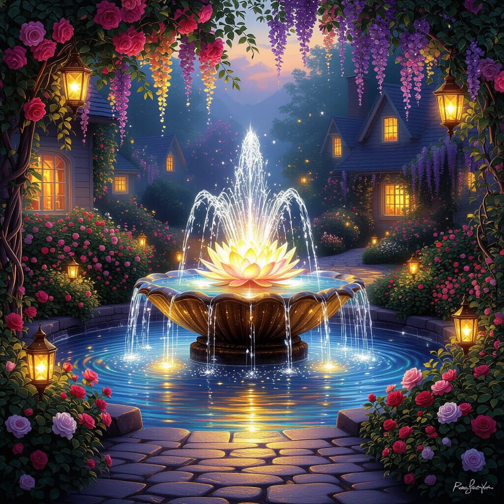 Luminous Fantasy Garden in Kinkade Style