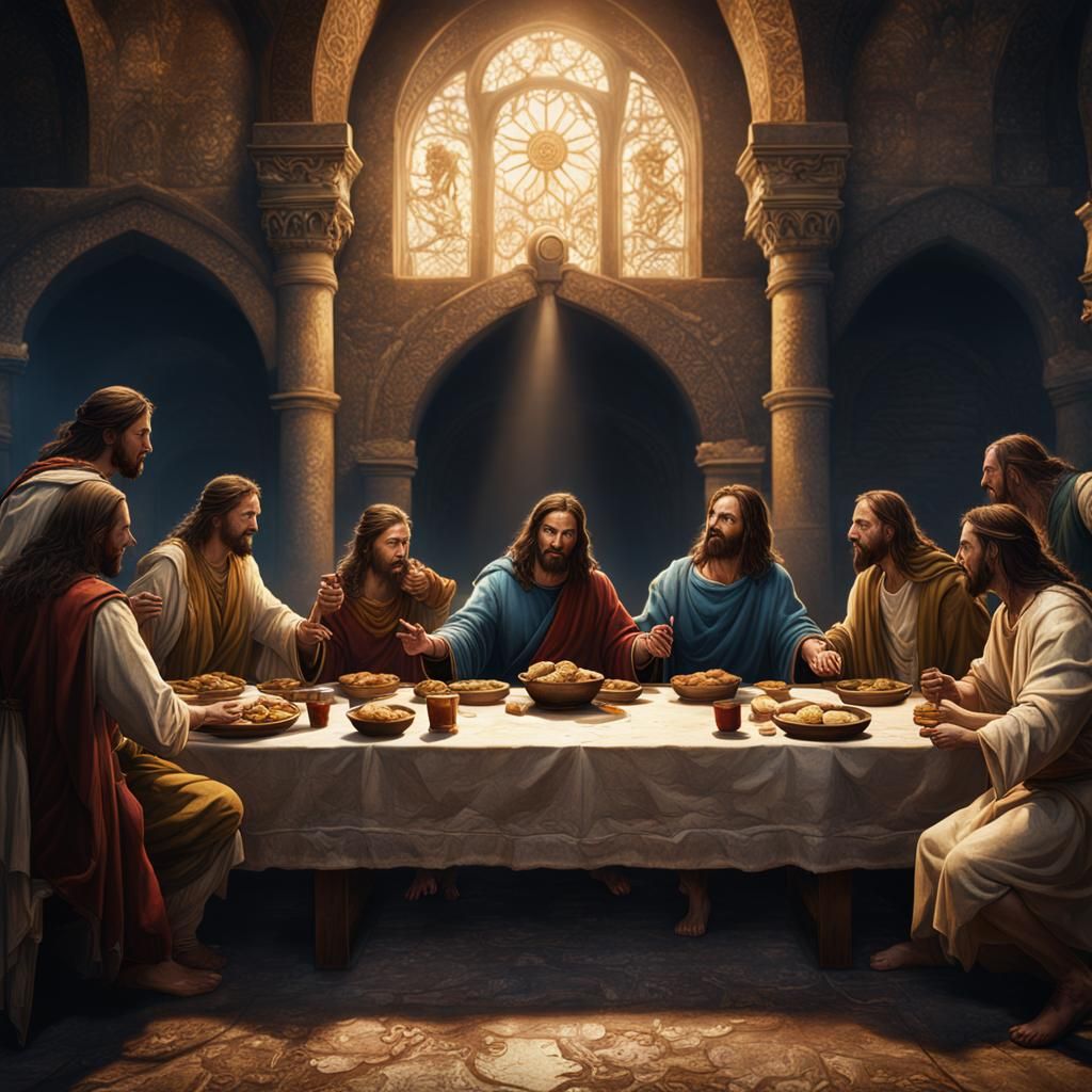 Jesus at the Last Supper in Detailed Matte Painting