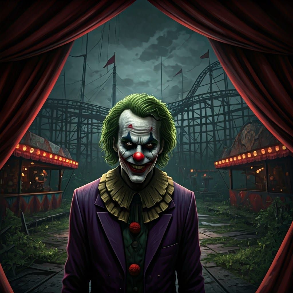 Sinister Clown Stare in Abandoned Circus, Gothic Horror