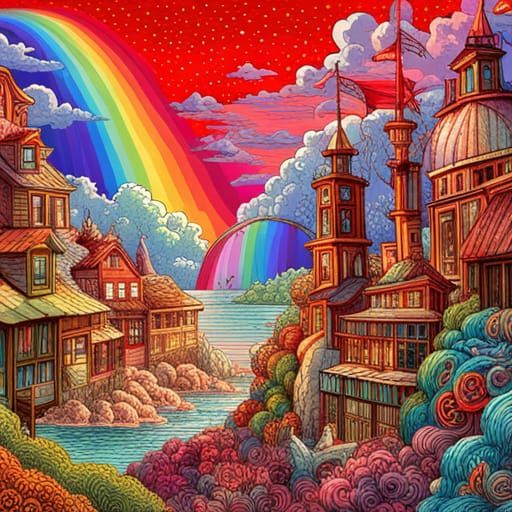 Rainbow Psychedelic Surreal World as Colorful Illustration