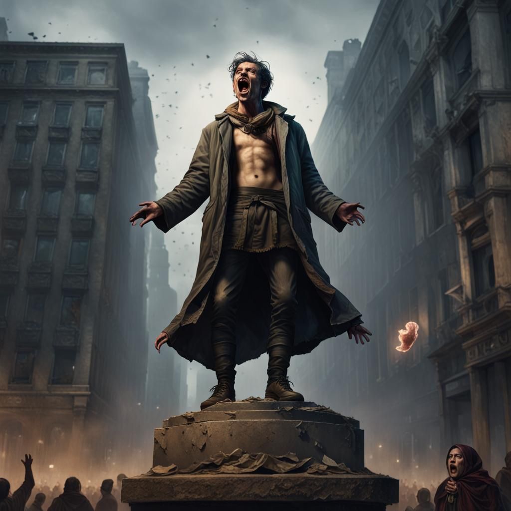 Propagandist Shouts to Crowd in Gritty City