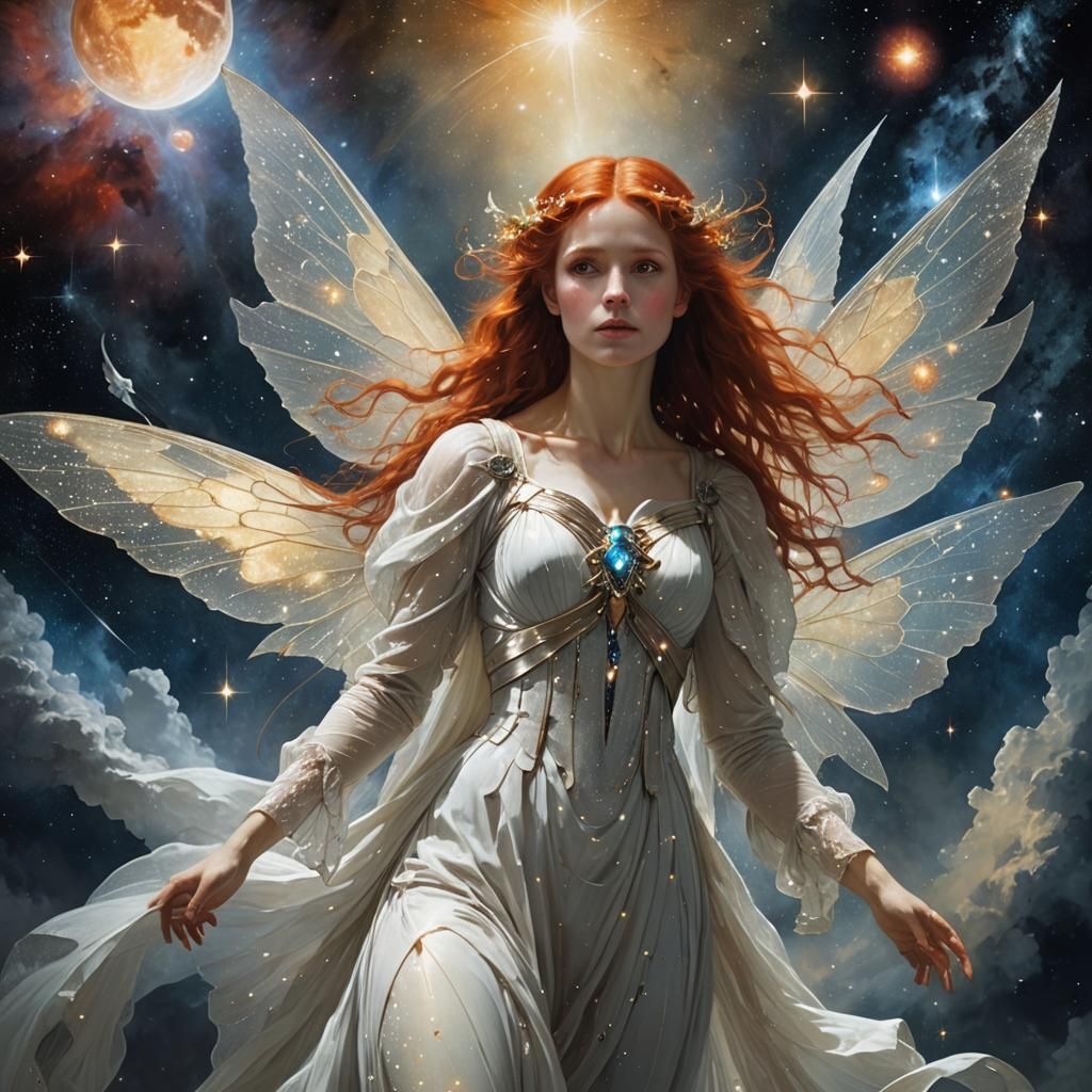 Red-Haired Fairy in Space, Romantic Style