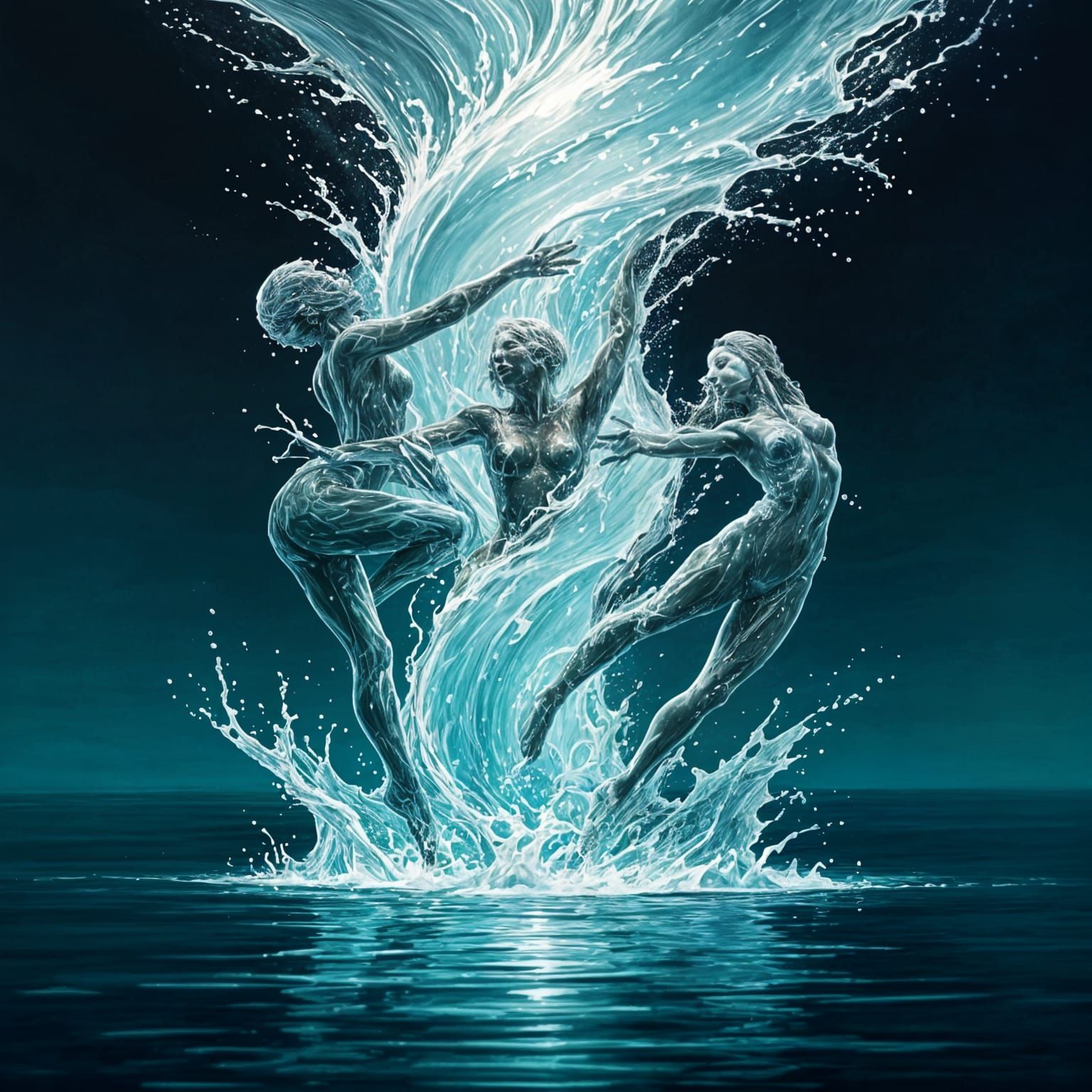 Surreal Waterspout Scene in Ethereal Acrylic Art