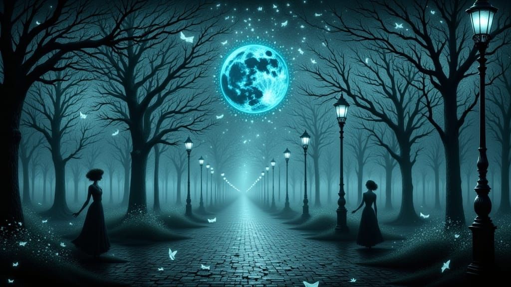 Whimsical Cash Notes Dance Along a Moonlit Boulevard