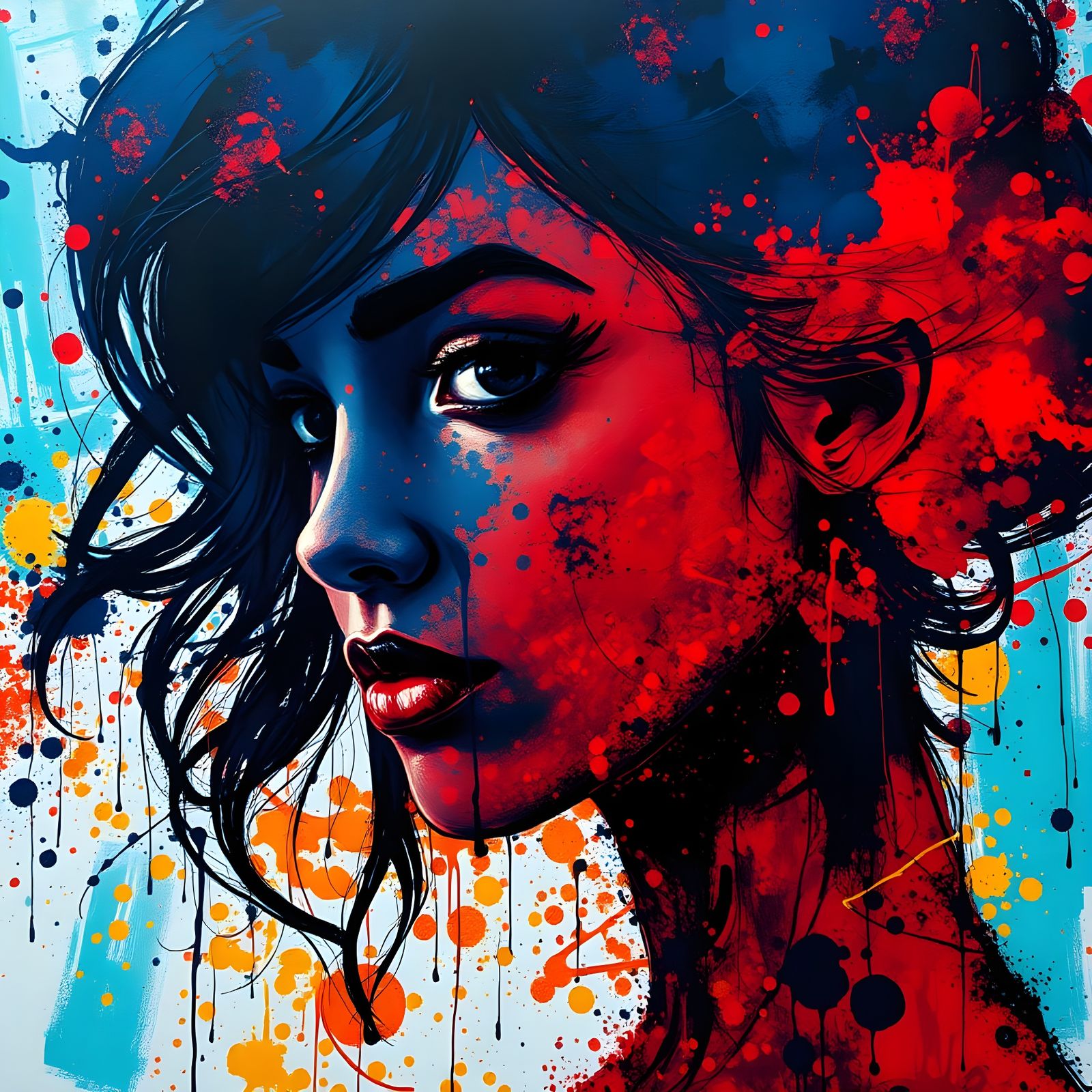 Ink Splatter Silhouette of Woman in Pollock Style