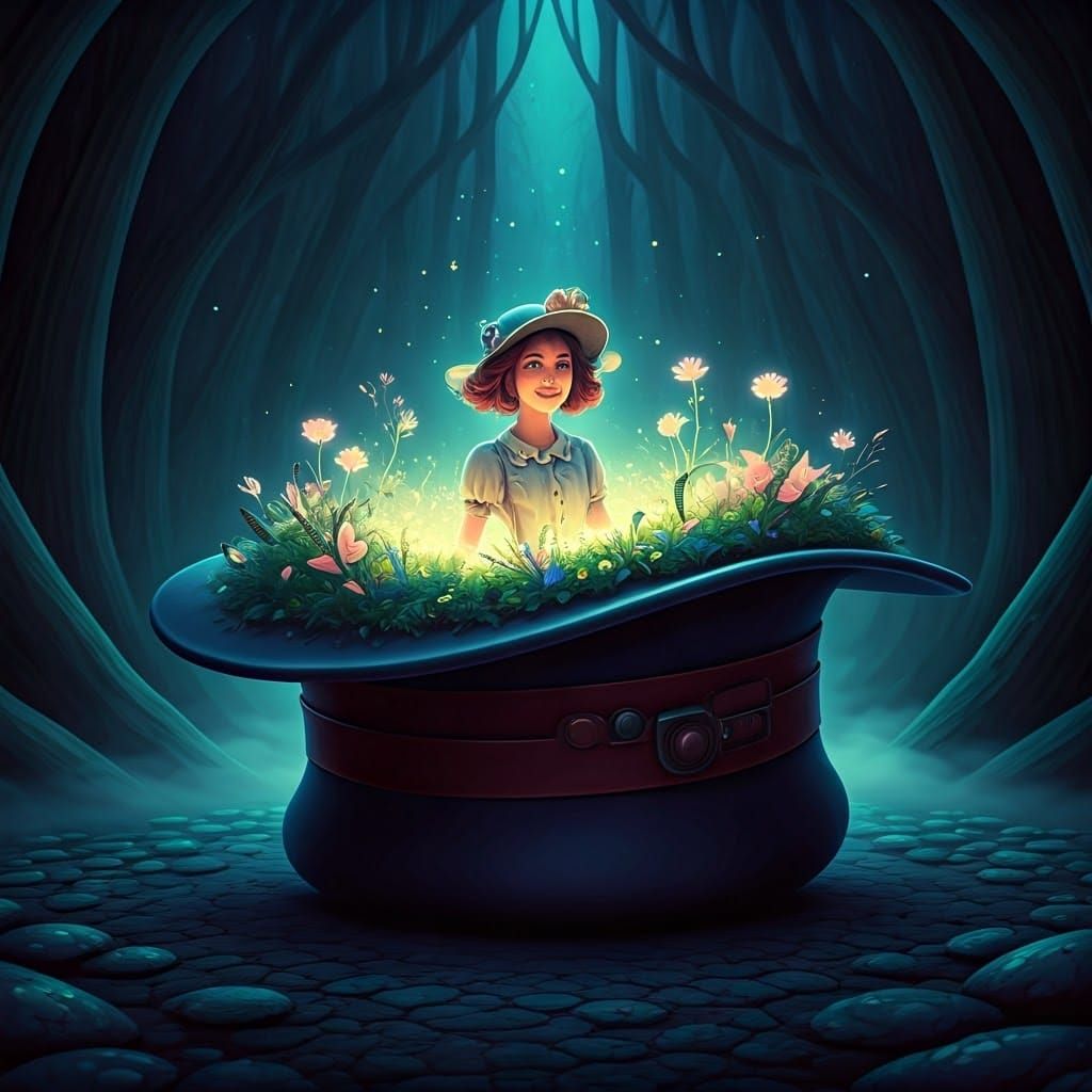 Woman Emerges from Magical Garden Hat