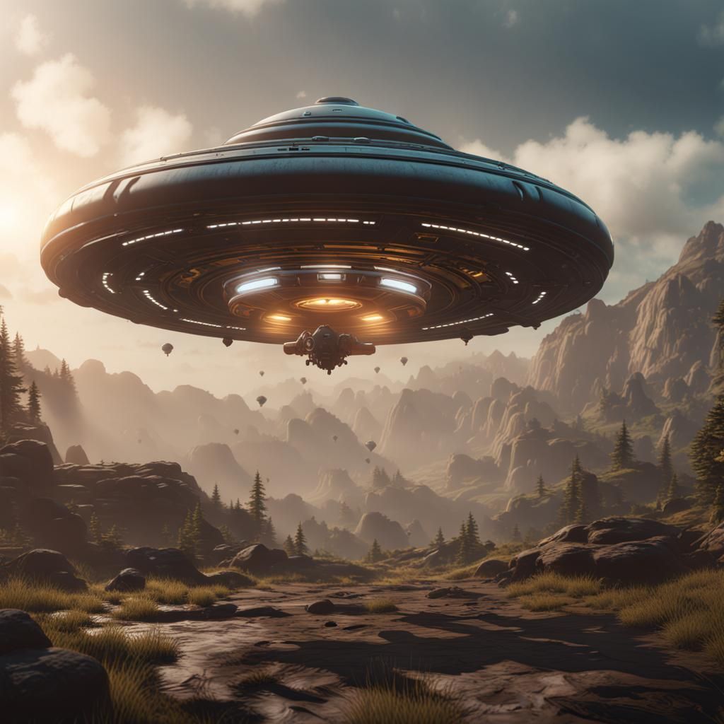Flying Saucer in Epic 3D Game Cinematic Style