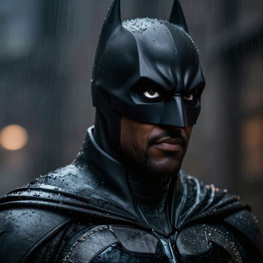 Idris Elba as Batman in Rain - Photorealistic Portrait