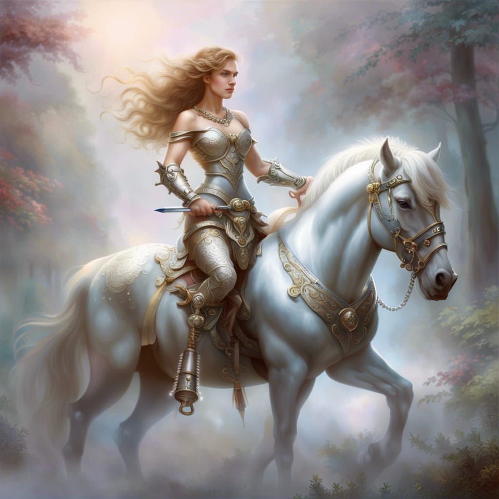 Armored Centaur with Saber Sword in Ethereal Mist