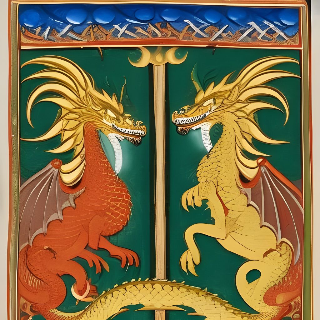 Fire Dragons Clash in Medieval Manuscript Style