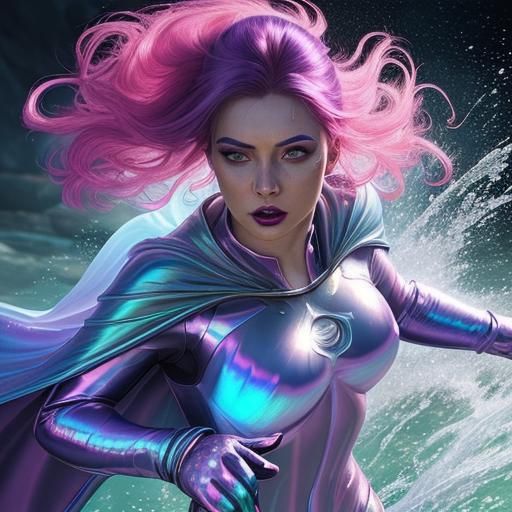 Iridescent Rainbow Woman Pushing Water